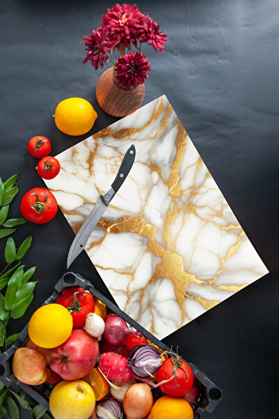 home dekors Glass Cutting Board White Gold Marble Patterned 35x25 cm