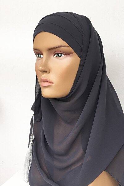 Vera Καπάκι καπό έτοιμο τουρμπάνι Πρακτικό κομψό κασκόλ Hürrem σιφόν φούντα ανθρακί γκρι τυλιγμένο σάλι Hijab καπό