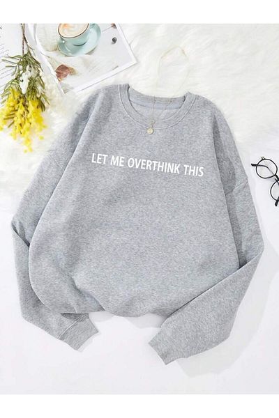 AEMİ Let Me Overthink This Printed Oversize φούτερ χωρίς κουκούλα Γυναικεία/Ανδρικά