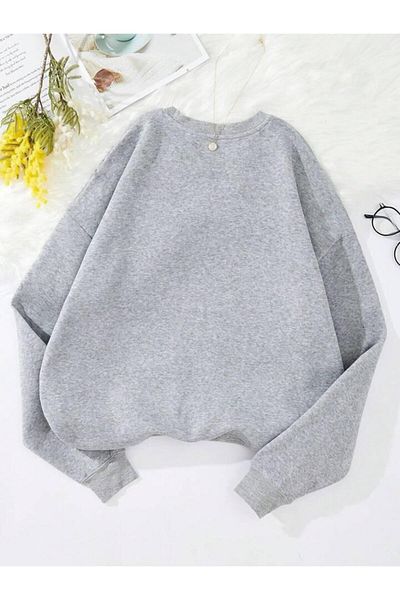 AEMİ Let Me Overthink This Printed Oversize φούτερ χωρίς κουκούλα Γυναικεία/Ανδρικά