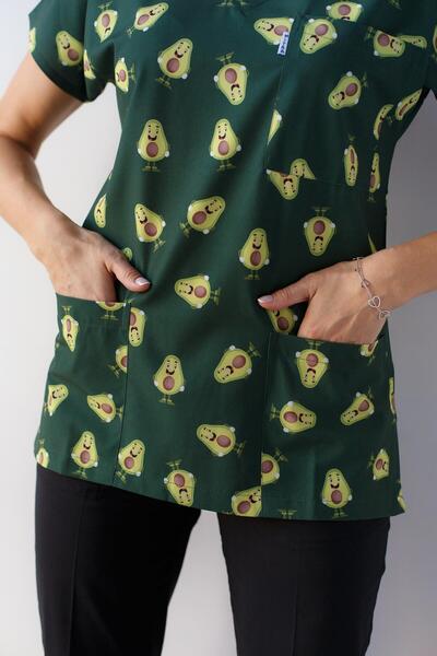 Dr. Mitra Women's Lycra Bat Sleeve Nurse Doctor Avocado Print Single Top Jersey