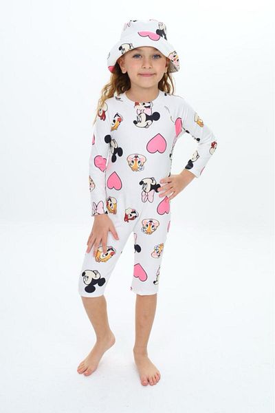 pistyle Girl's Pink Heart Minni Patterned Swimsuit with Hat