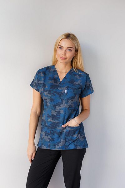 Dr. Mitra Tricou cu mânecă liliac din lycra pentru femei, cu model de camuflaj, pentru asistentă medicală