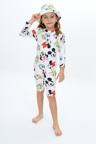 pistyle Girl's Minni Duffy Patterned Swimsuit with Hat