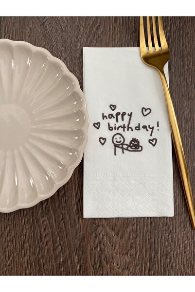 busrasdesign Happy El Çizimi Baskılı Sunum Peçetesi 16'lı