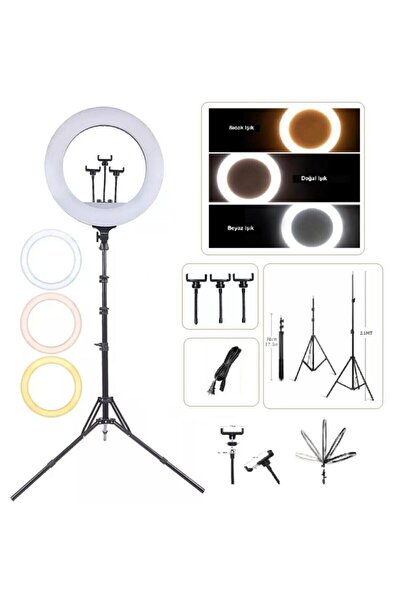M90 18 Inç Kumandalı Adaptörlü Led Işıklı Telefon Tutuculu Tripod Video Youtuber Tiktok Işığı