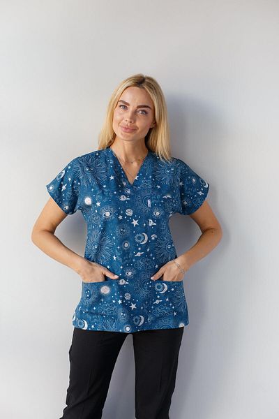 Dr. Mitra Tricou cu mânecă liliac din Lycra pentru femei, cu model de noapte, pentru asistentă medicală