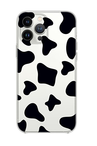 mooodcase Iphone 14 Pro Max Uyumlu Inek Desenli Şeffaf Silikonlu Telefon Kılıfı