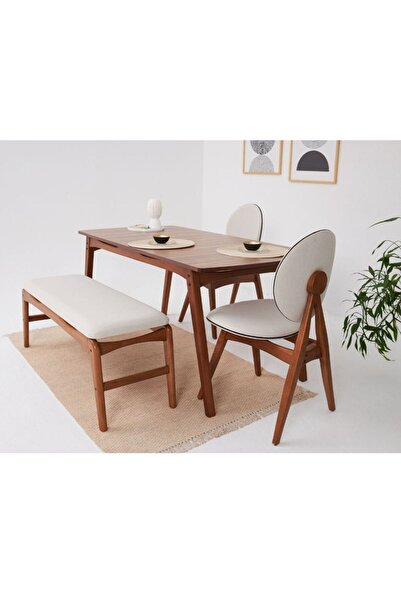 AVOKADO MOBİLYA Touch 2 Sandalye 1 Bench 1 Masa Ceviz Iskelet Iskandinav Masa...