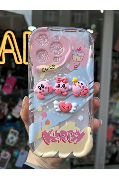 OVADA iPhone 14 Pro 3D Kirby Desenli Dalgalı Özel Çerçeve Tasarımlı Silikon Premium Kılıf