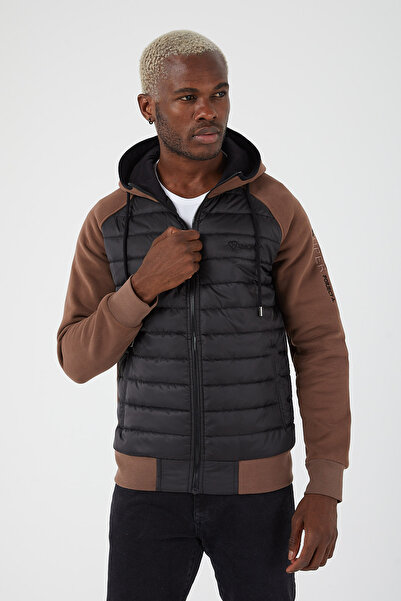 UNIQROY Elyaf Dolgulu Kapüşonlu Kapitone Rahat Kesim Sweatshirt Kahve
