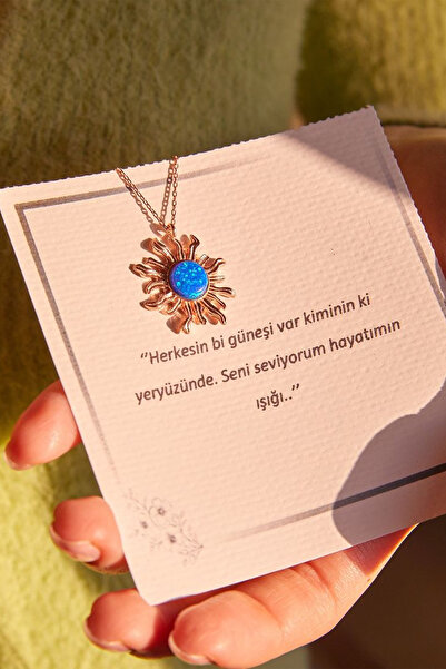 Sahira Jewelry Mavi Opal Güneş 14K Altın Kaplama Kadın Kolye