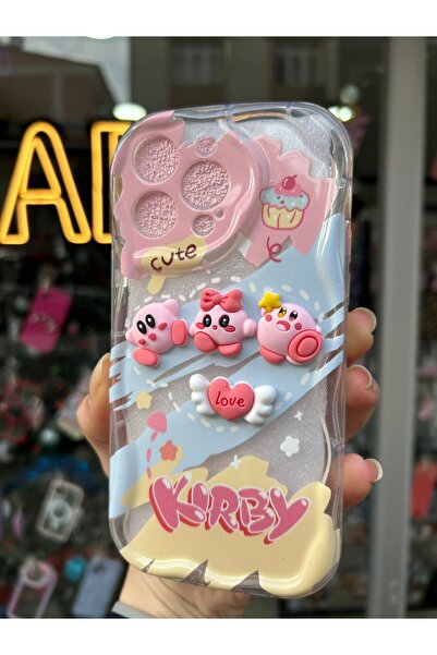 OVADA iPhone 14 Pro 3D Kirby Desenli Dalgalı Özel Çerçeve Tasarımlı Silikon Premium Kılıf
