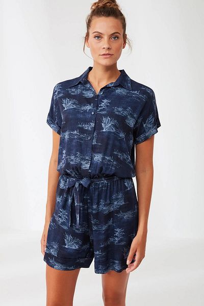 Penyemood Combed Cotton Mood Jumpsuit Navy Blue Patterned 9239TULUM