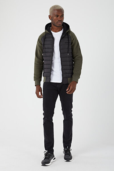 UNIQROY Elyaf Dolgulu Kapüşonlu Kapitone Rahat Kesim Sweatshirt Haki