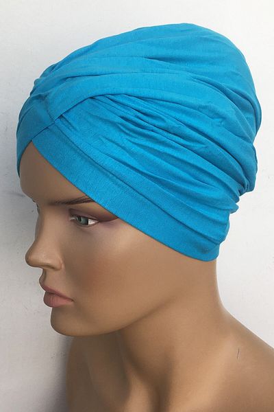 Vera Aura Ready Turban Bonnet Χτενισμένο Βαμβακερό Μπλε Καπό Γυναικείο Hijab Καπό με Σταυρό Ζάντα