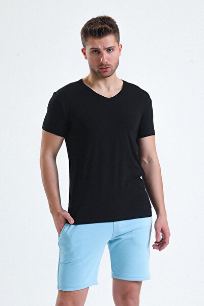 Mısırlı قميص داخلي أسود برقبة على شكل حرف V للرجال