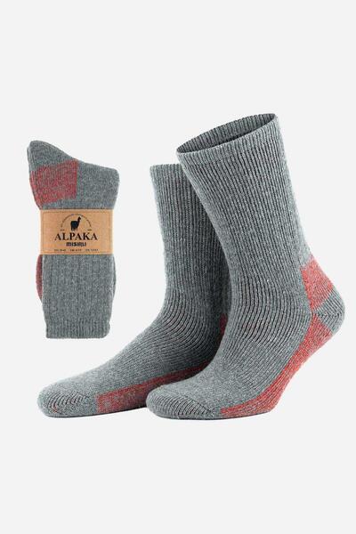Mısırlı Unisex Alpaka Yünü Havlu Kışlık Gri/kırmızı Soket Çorap M 6005 Gk