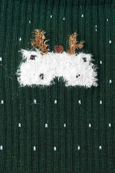 Aytuğ Women's Cotton Single Green Christmas Themed Socks A 49001 Y