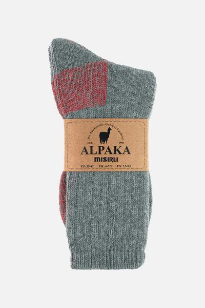 Mısırlı Unisex Alpaka Yünü Havlu Kışlık Gri/kırmızı Soket Çorap M 6005 Gk