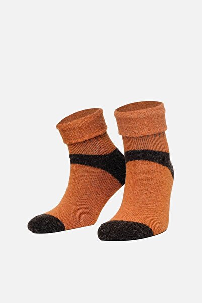 Mısırlı Kadın Alpaka Yünü Kışlık Kıvrık Tekli Oranj Soket Çorap M 2056 O