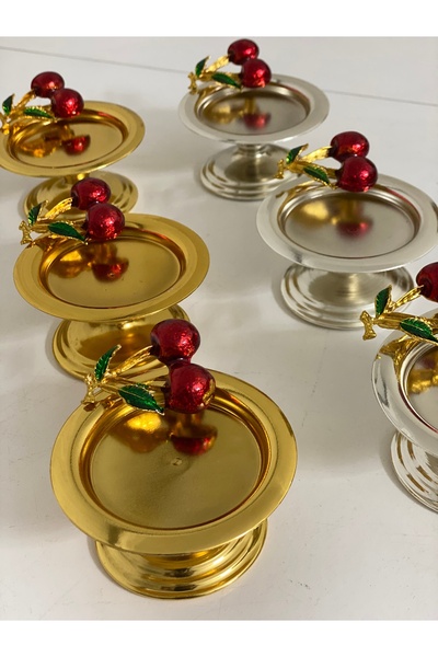 Elzem 6 LI GOLD VE GÜMÜŞ KİRAZ AKSESUARLI MAKARONLUK LOKUMLUK