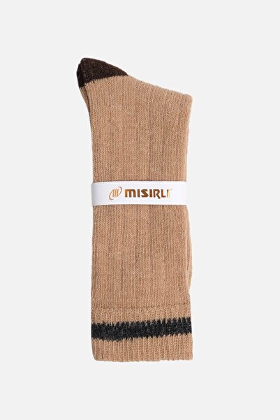 Mısırlı Unisex Alpaka Yünü Kışlık Çemberli Tekli Bej Soket Çorap M 3093 Bj