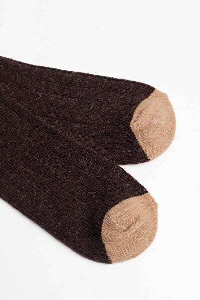 Mısırlı Unisex Alpaka Yünü Kışlık Çemberli Tekli Kahverengi Soket Çorap M 3093 K