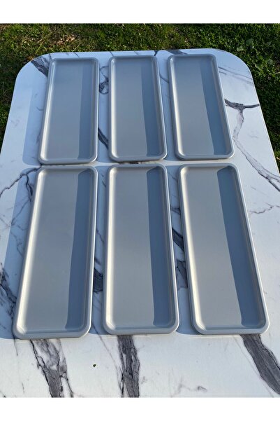 Mira züccaciye 6-Piece Baton Gray Metal Single Decorative Candle, Tea, Coffee and Cake Serving Presentation Tray