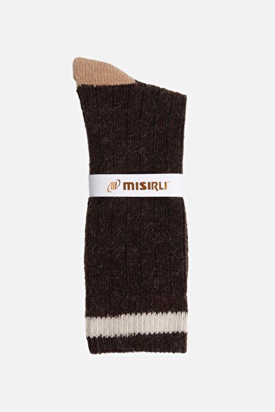 Mısırlı Unisex Alpaka Yünü Kışlık Çemberli Tekli Kahverengi Soket Çorap M 3093 K