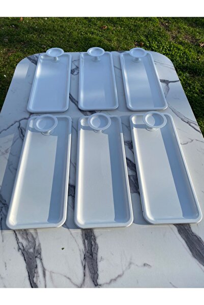 Mira züccaciye 2 Model 6-Piece White Baton Tray and 6-Piece White Macaron Holders, Coffee and Pastry Serving Presentation Tray