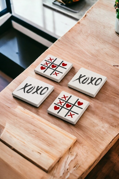 Baumatelier هدية عيد الحب، مجموعة قواعد أكواب من الحجر الطبيعي بتصميم الحب وا...