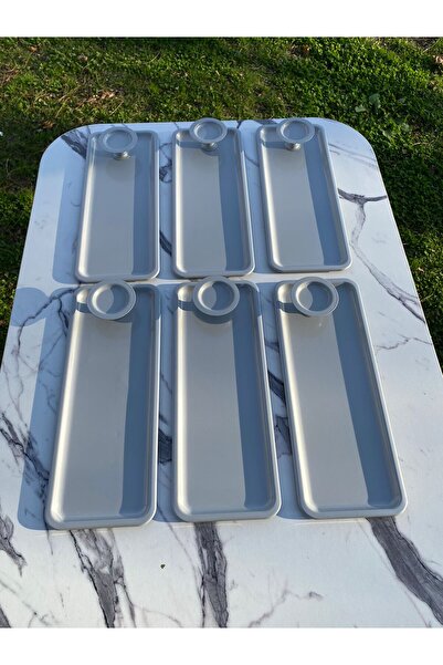 Mira züccaciye 2 Model 6-Piece Gray Baton Tray and 6-Piece Gray Macaron Bowl, Coffee and Cake Serving Presentation Tray