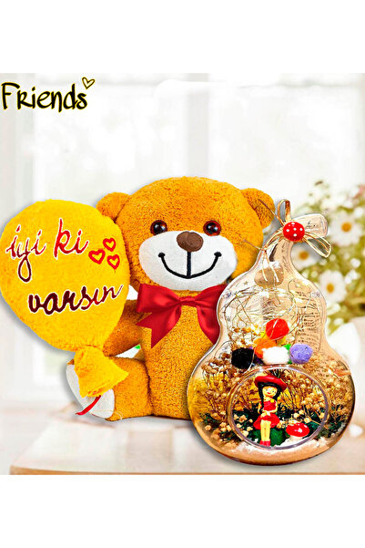 rk tasarım Best Friends Arkaşa Hediye Işıklı Teraryum & İyi Ki Varsın Peluş A...