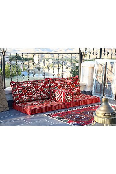 BAKIRÖZÜ HOME Şark Köşesi Takımı, Ev ve Mobilya, Şark Odası 4 Parça Anadolu Kırmızı Boş Kılıf ( Süngersiz)