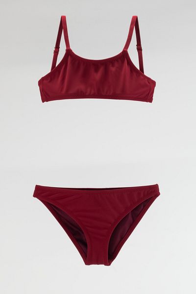 TooHot Girl's Burgundy Adjustable Thin Strap Bikini Bottom Top Set