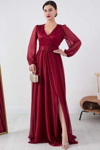PULLIMM Rochie cu sclipici cu mânecă lungă cu guler dublu 13369