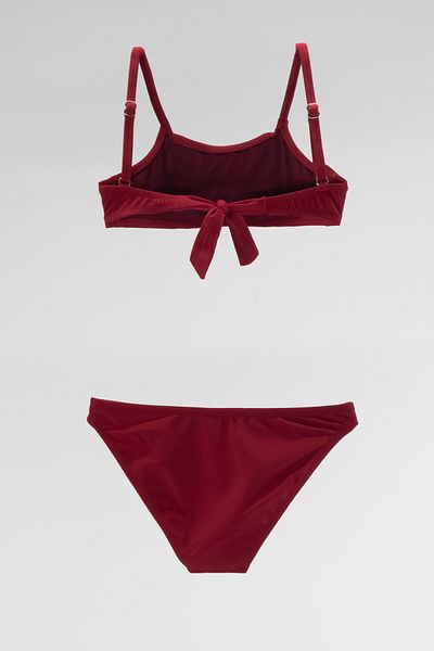 TooHot Girl's Burgundy Adjustable Thin Strap Bikini Bottom Top Set