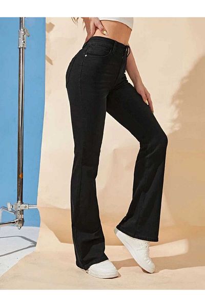 LİMABEL Black Flared Leg Jeans High Waist Flared Jeans