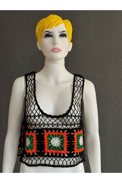 Gönülden Tasarım Mesh CROP BUSTIER WITH COLORED MOTIF