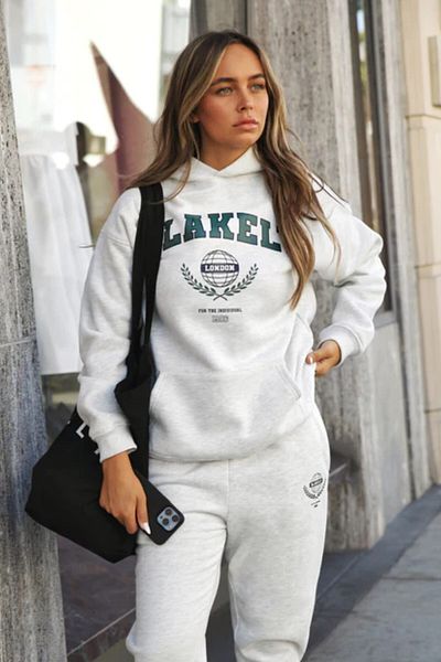 AMMA Γυναικεία φόρμα γυμναστικής με στάμπα Blake με κουκούλα βαμβακερή 3 κλωστή