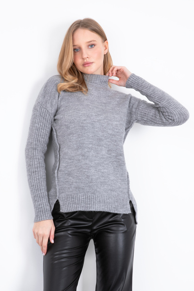 ŞEYDA ERTEM PULOVER CU MÂNĂ DUBĂ CU CUCĂRIȚI LATERALE, CULOARE GREY