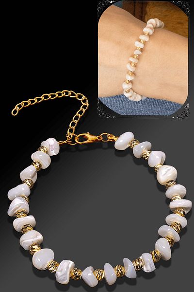 Tesbih Atölyesi Certified Amorphous Thin Model White Color Mother of Pearl Bracelet (Adjustable)