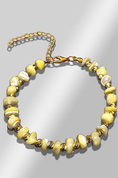 Tesbih Atölyesi Certified Amorphous Model Lemon Yellow Mother of Pearl Bracelet (Adjustable)