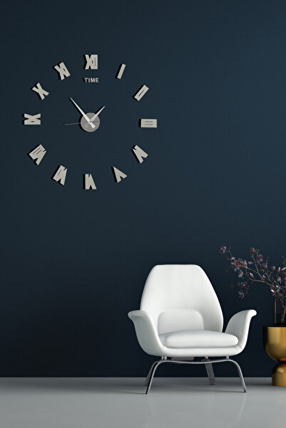 Kepler Design Kendinden Yapışkanlı Duvar Saati Roma Rakamlı Gümüş Renk (MODEL 2) Aynalı Pleksi Dekoratif Hediyelik