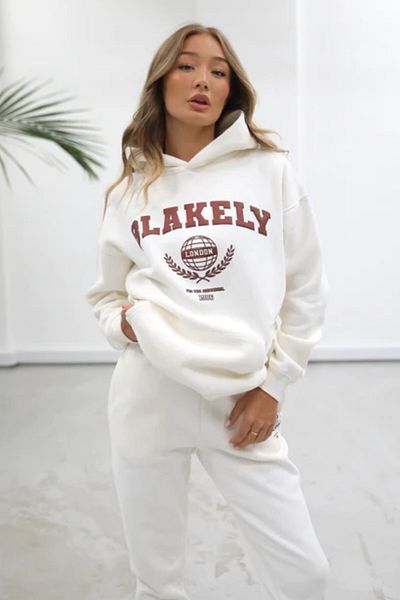 AMMA Γυναικεία φόρμα γυμναστικής με στάμπα Blake με κουκούλα βαμβακερή 3 κλωστή