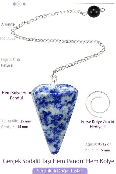 Tesbih Atölyesi Certified Sodalite Stone Pandula Pendulum Both Pandula and Necklace