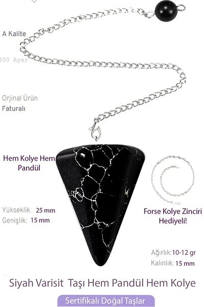 Tesbih Atölyesi Certified Black Varicite Stone Pandula Pendulum Both Pandules - Both Necklace