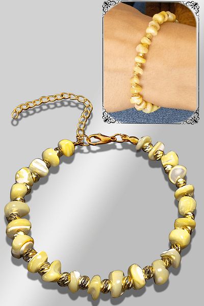 Tesbih Atölyesi Certified Amorphous Model Lemon Yellow Mother of Pearl Bracelet (Adjustable)