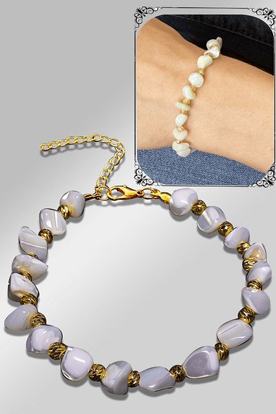 Tesbih Atölyesi Certified Amorphous Model White Color Mother of Pearl Bracelet (Adjustable)